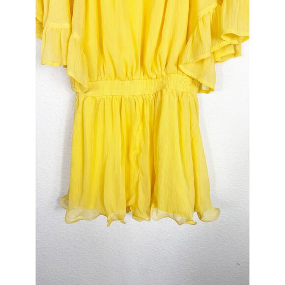 Vici Endless Rose Yellow Ruffled Sleeve Romper Medium Off Shoulder Chiffon - Picture 10 of 13